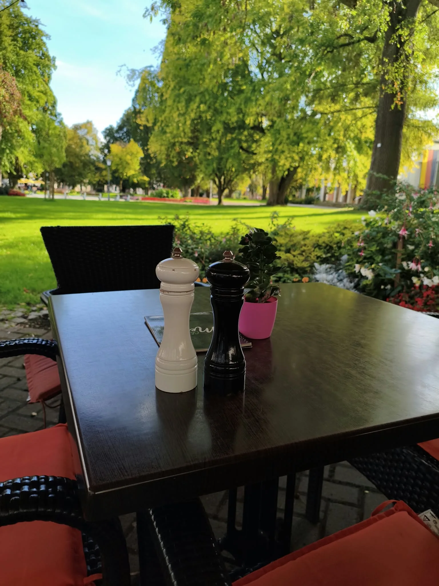 Ein gedeckter Tisch am Garten auf der Cheers-Terrasse